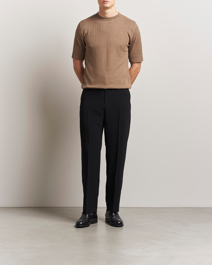 Herren | T-Shirts | Lardini | Knitted Linen/Cotton T-Shirt Light Brown