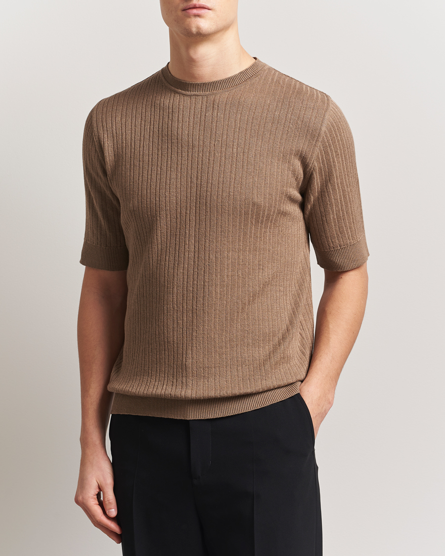 Herren | T-Shirts | Lardini | Knitted Linen/Cotton T-Shirt Light Brown