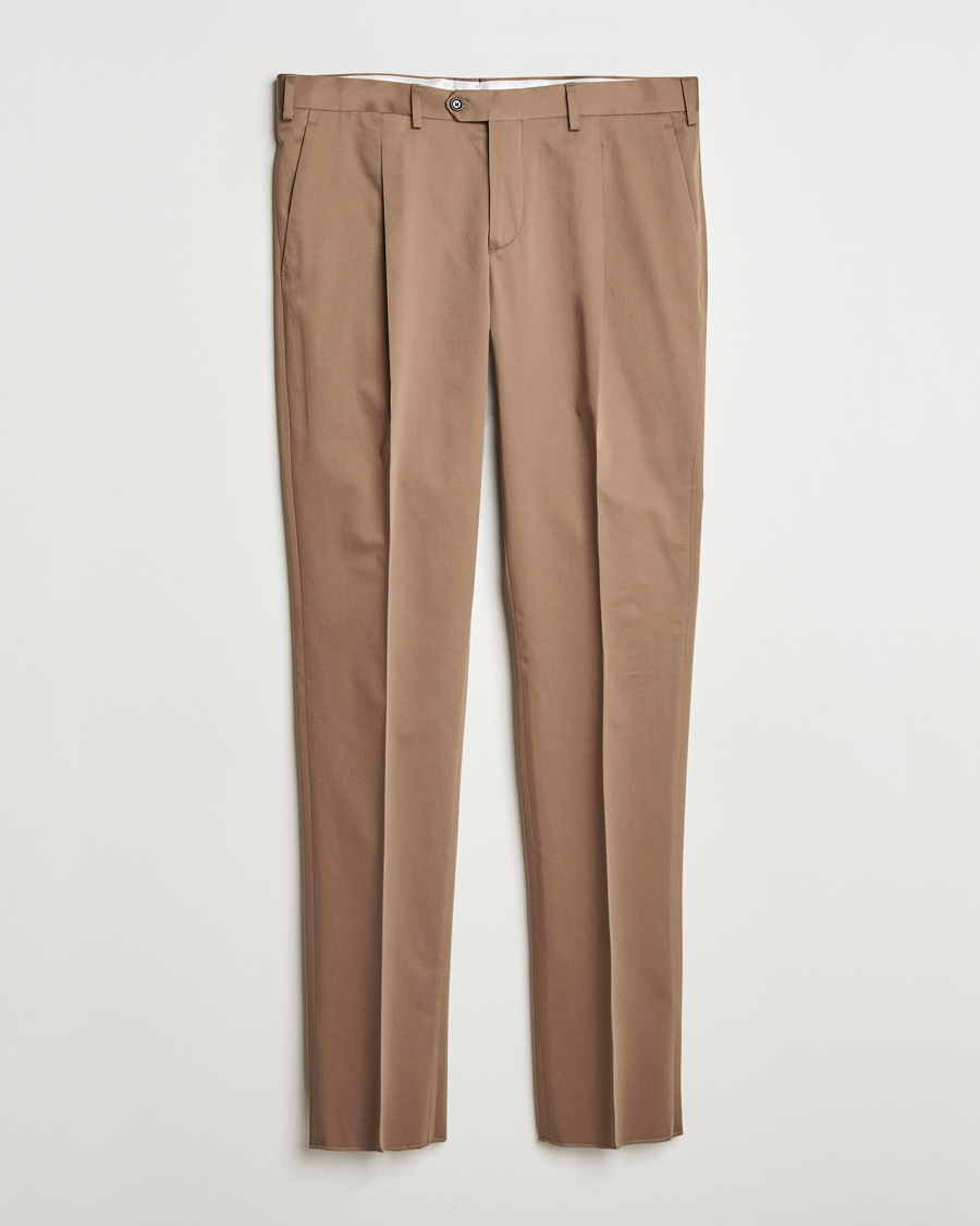 Herren | Hosen | Lardini | Pleated Cotton Stretch Trousers Light Brown