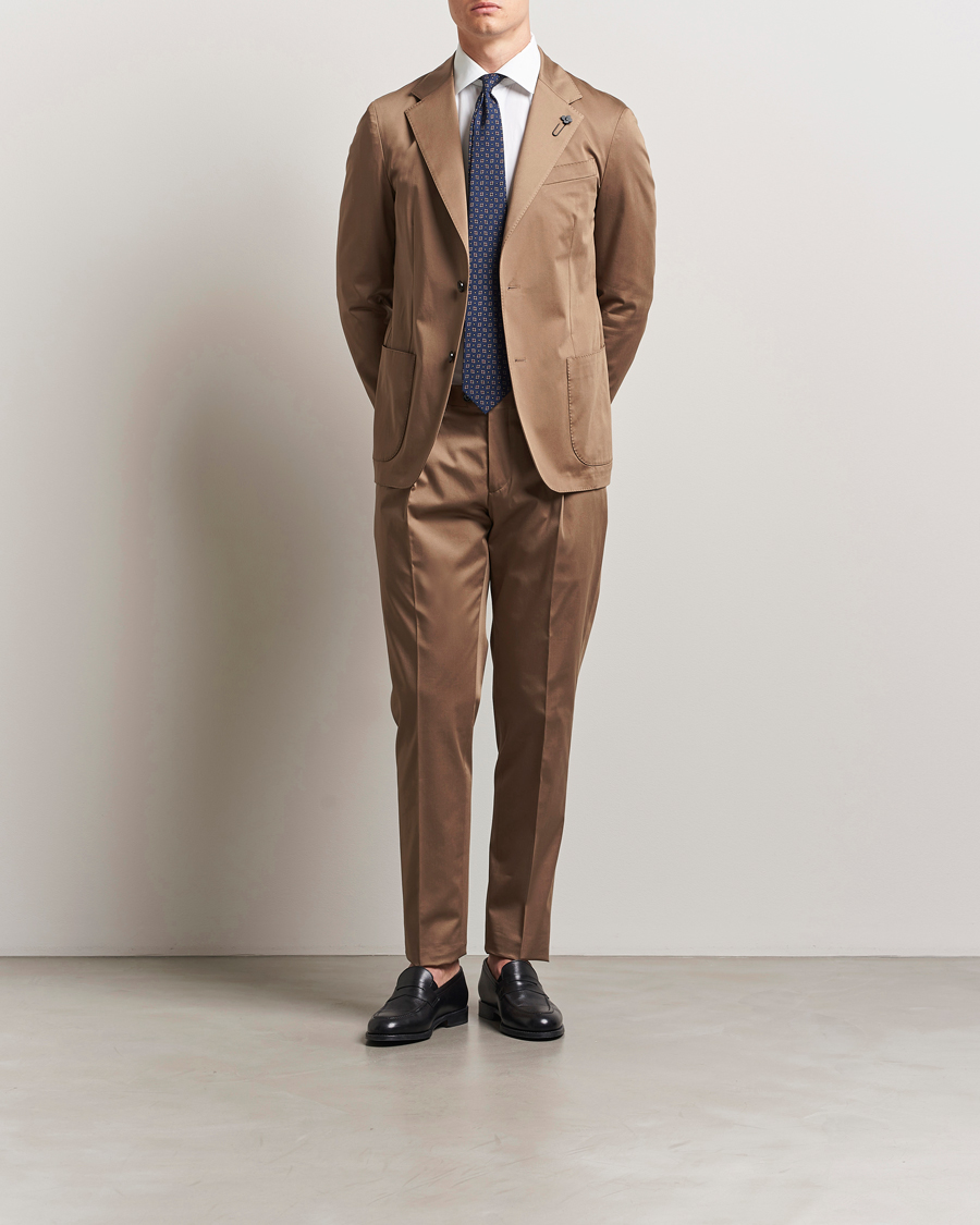 Herren | Hosen | Lardini | Pleated Cotton Stretch Trousers Light Brown