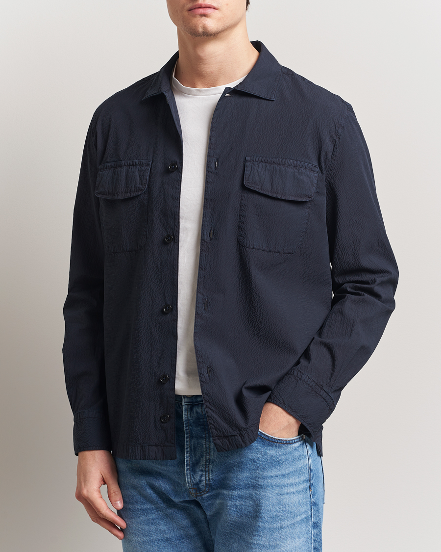 Herren | Hemden | Morris | Seersucker Overshirt Blue
