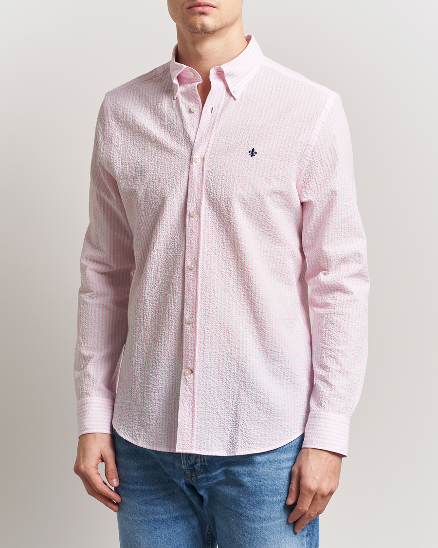 Herren | Hemden | Morris | Slim Fit Striped Seersucker Shirt Light Pink