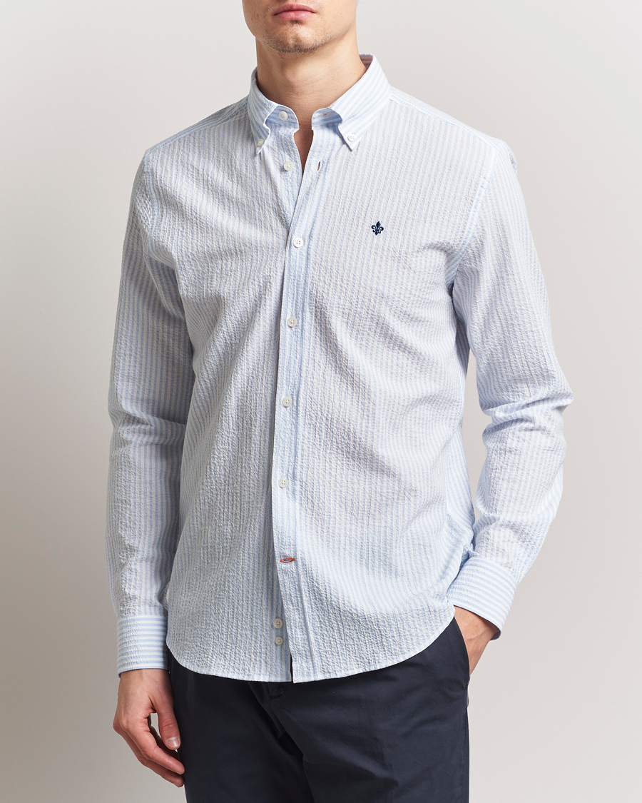 Herren | Hemden | Morris | Slim Fit Striped Seersucker Shirt Light Blue