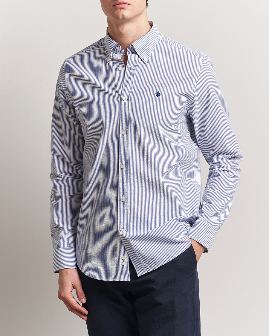 Herren | Hemden | Morris | Slim Fit Striped Seersucker Shirt Old Blue