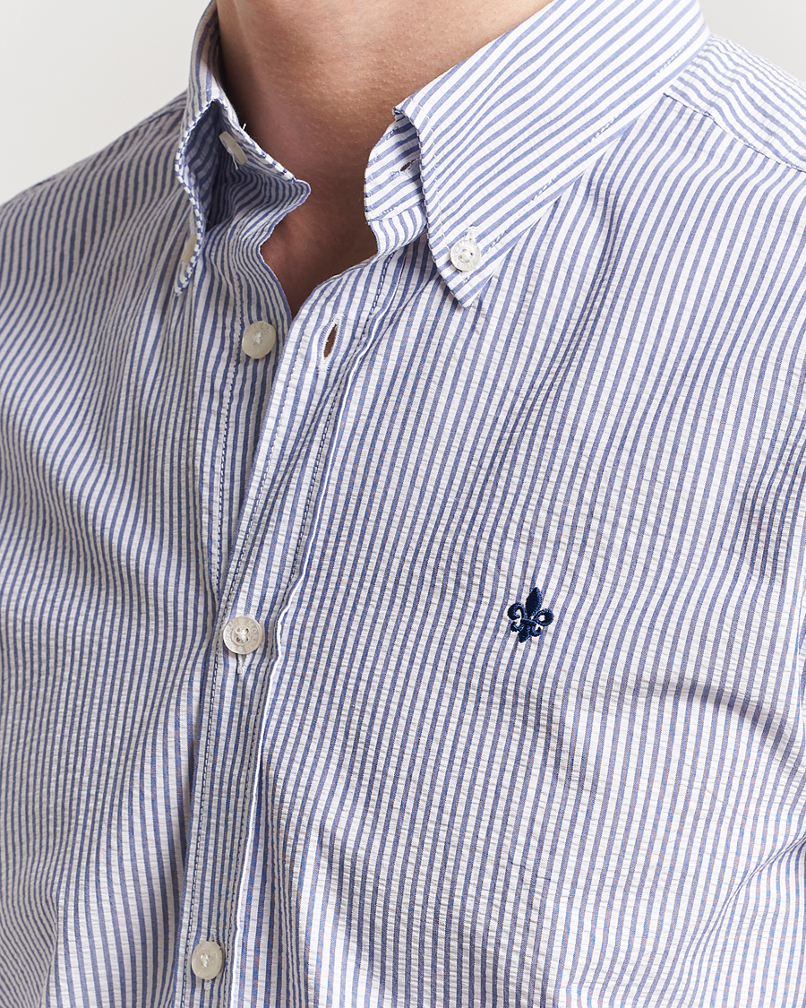 Herren | Hemden | Morris | Slim Fit Striped Seersucker Shirt Old Blue