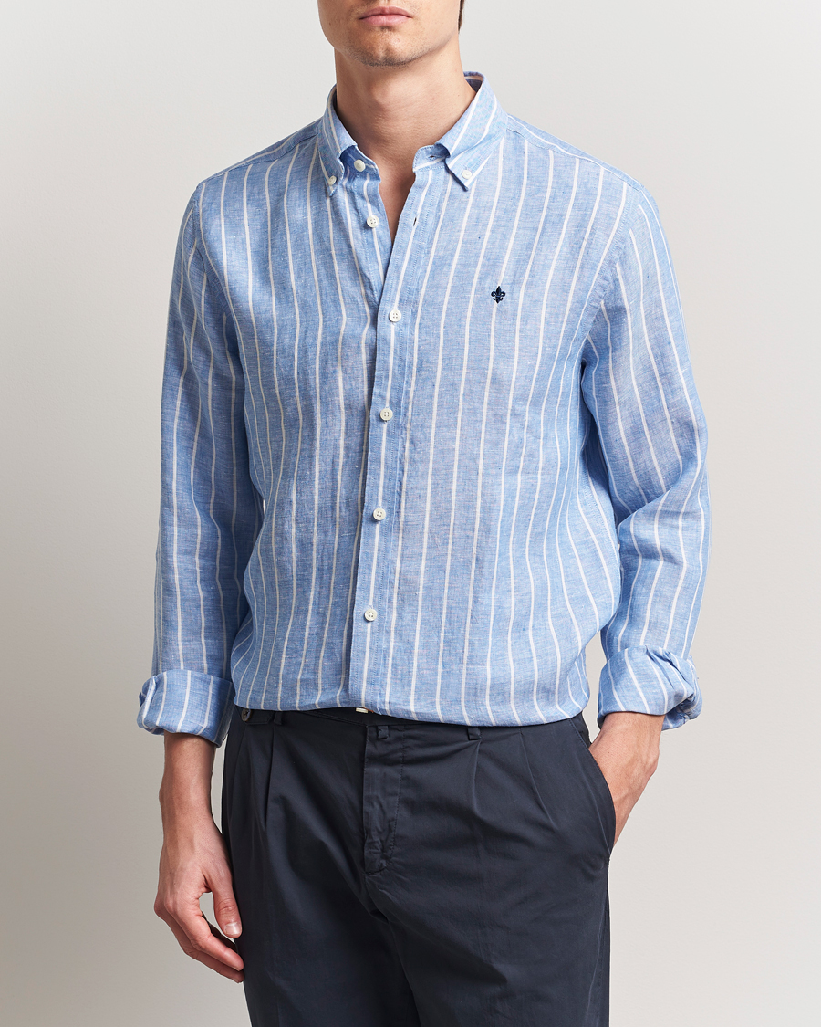 Herren | Hemden | Morris | Douglas Striped Linen Shirt Dark Blue