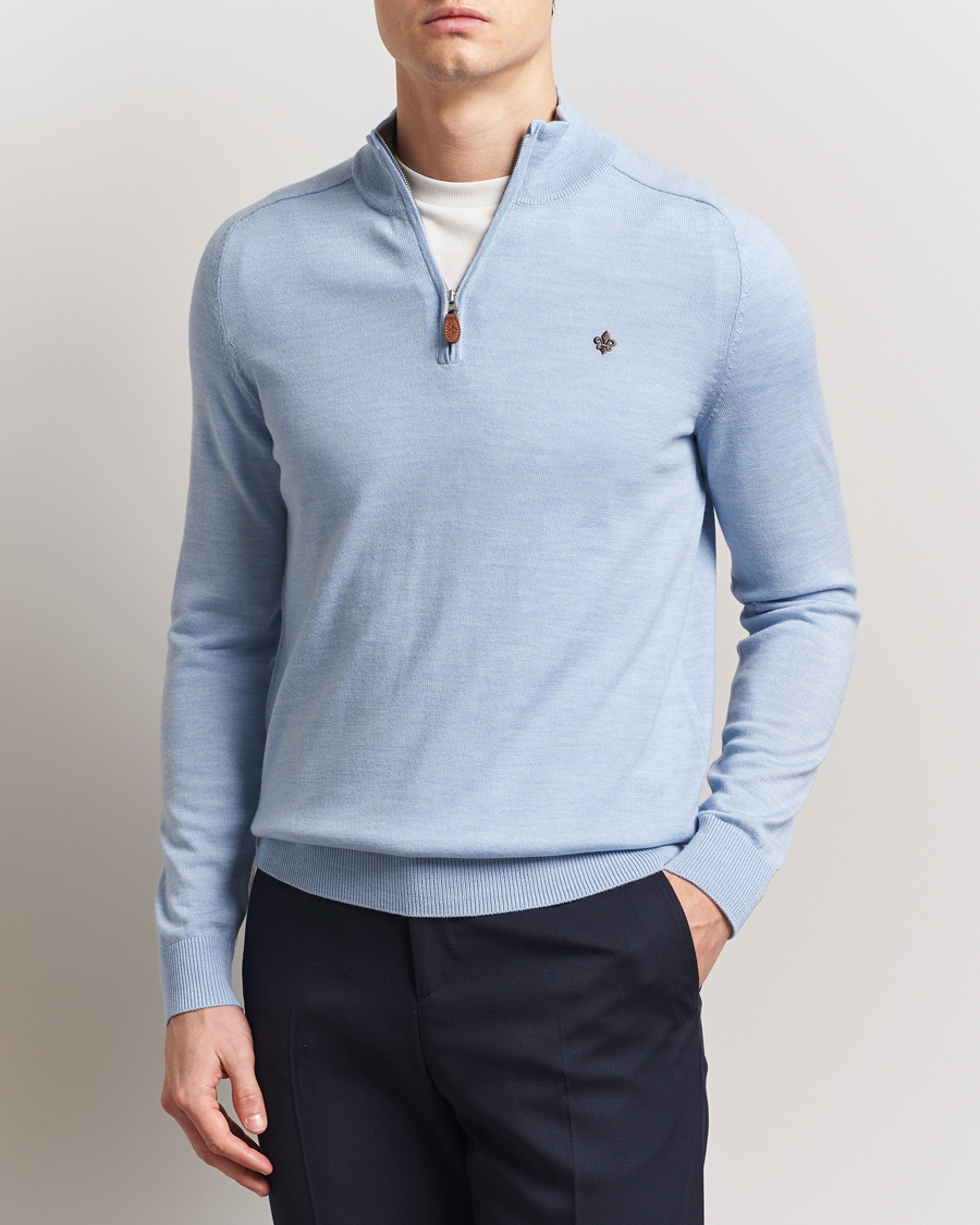 Herren | Pullover | Morris | John Merino Half Zip Light Blue