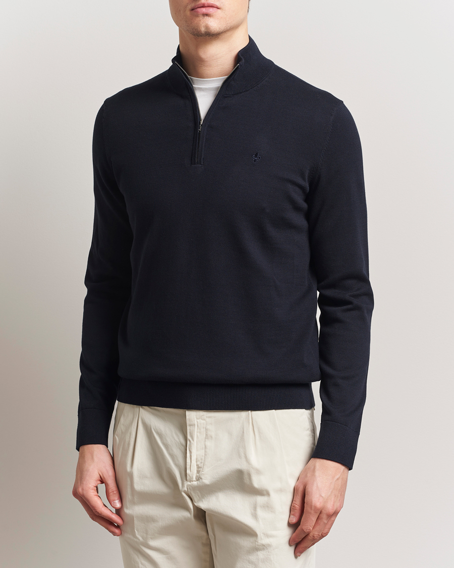 Herren | Pullover | Morris | Riley Cotton Half Zip Dark Blue