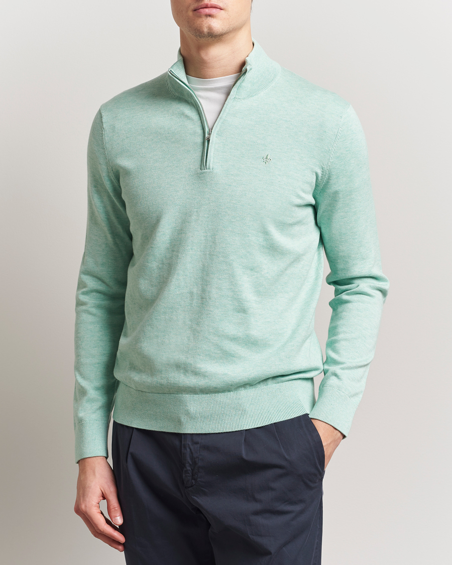 Herren | Pullover | Morris | Riley Cotton Half Zip Light Green