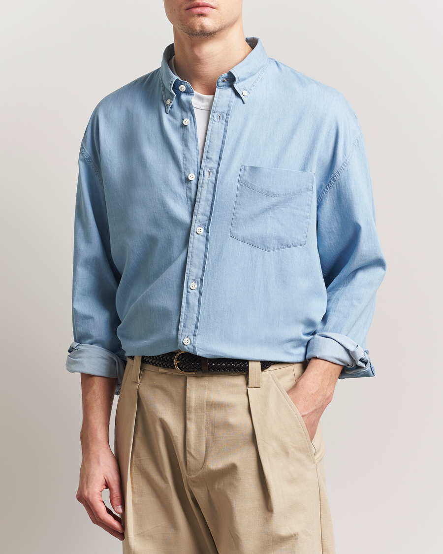 Herren | Hemden | GANT 240 Mulberry Street | Oversized Lux Indigo Shirt Light Blue
