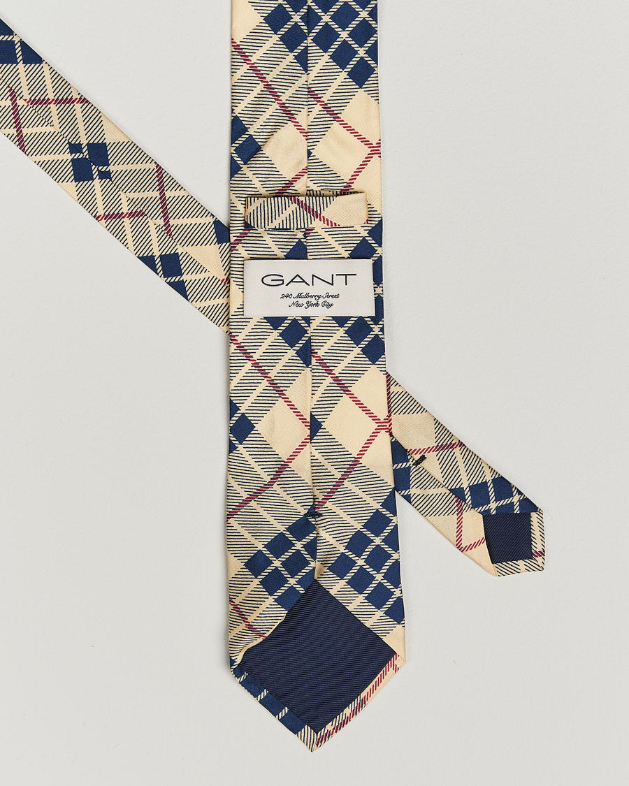 Herren | Krawatten | GANT 240 Mulberry Street | Printed Check Silk Tie Dusty Light Yellow