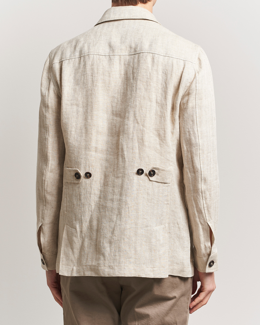 Herren | Jacken | Incotex | Herringbone Linen Sahariana Beige