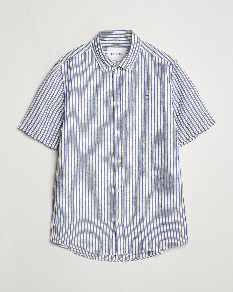Herren | Hemden | LES DEUX | Kris Linen Short Sleeve Shirt Ivory/Blueprint
