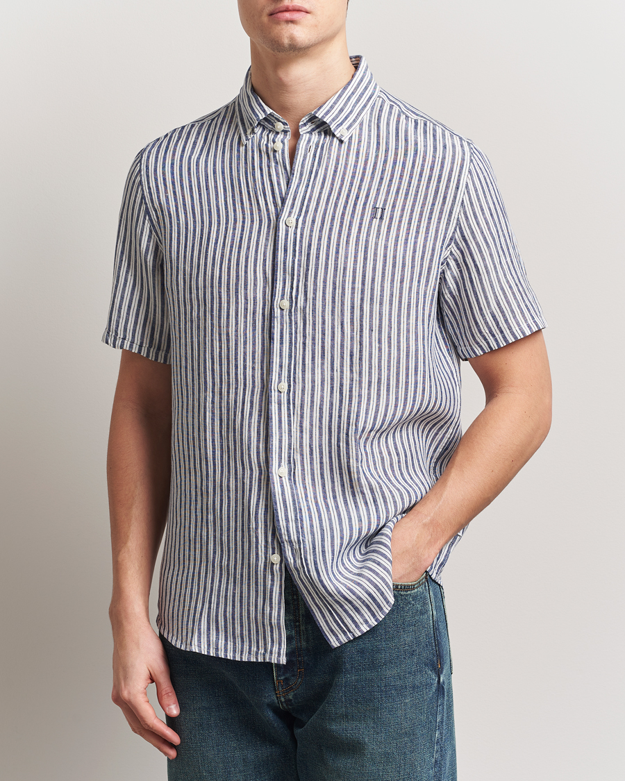 Herren | Hemden | LES DEUX | Kris Linen Short Sleeve Shirt Ivory/Blueprint