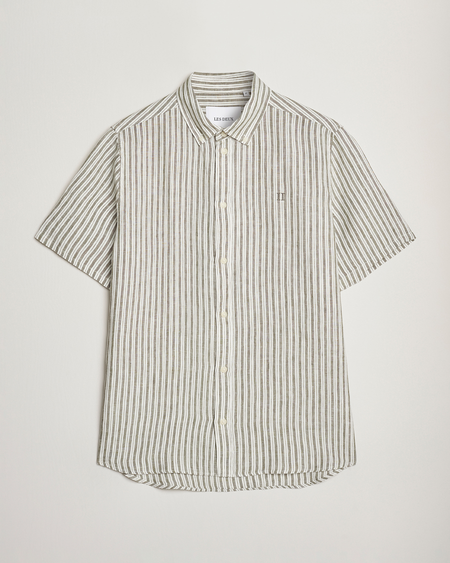 Herren | Hemden | LES DEUX | Kris Linen Short Sleeve Shirt Ivory/Green