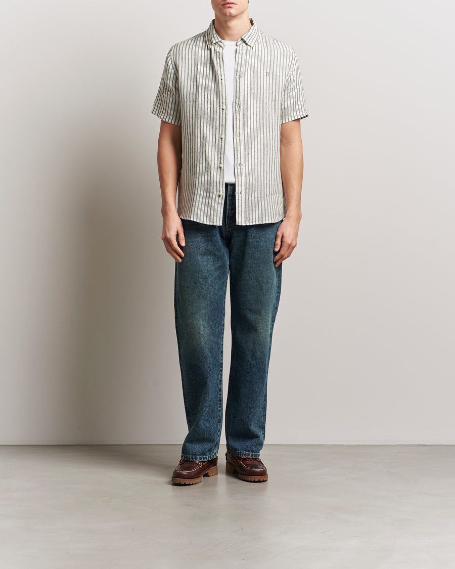 Herren | Hemden | LES DEUX | Kris Linen Short Sleeve Shirt Ivory/Green