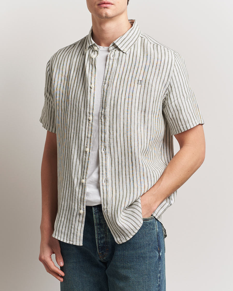 Herren | Hemden | LES DEUX | Kris Linen Short Sleeve Shirt Ivory/Green