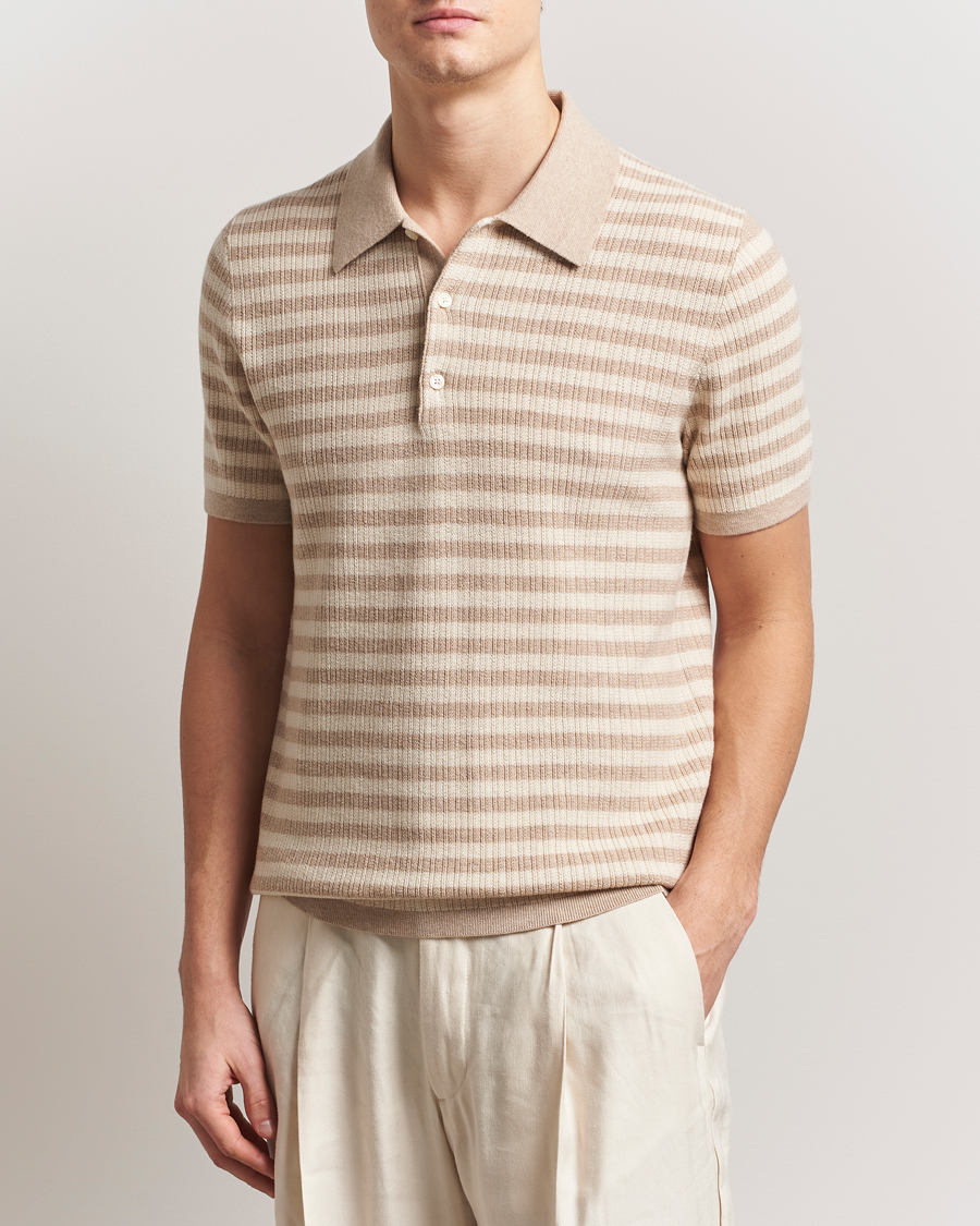 Herren | Poloshirts | Tiger of Sweden | Erros Knitted Striped Polo Practical Beige
