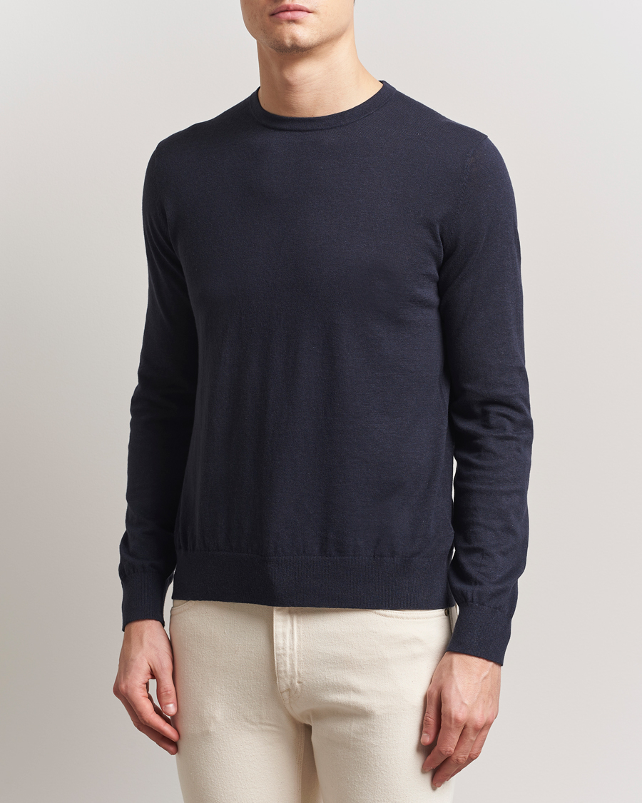 Herren | Pullover | Tiger of Sweden | Connor Linen/Cotton Sweater Light Ink
