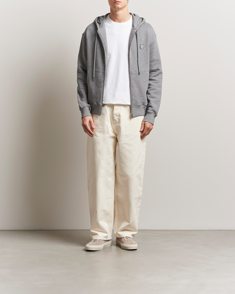 Herren | Pullover | Maison Kitsuné | Tonal Fox Head Full Zip Hoodie Medium Grey Melange