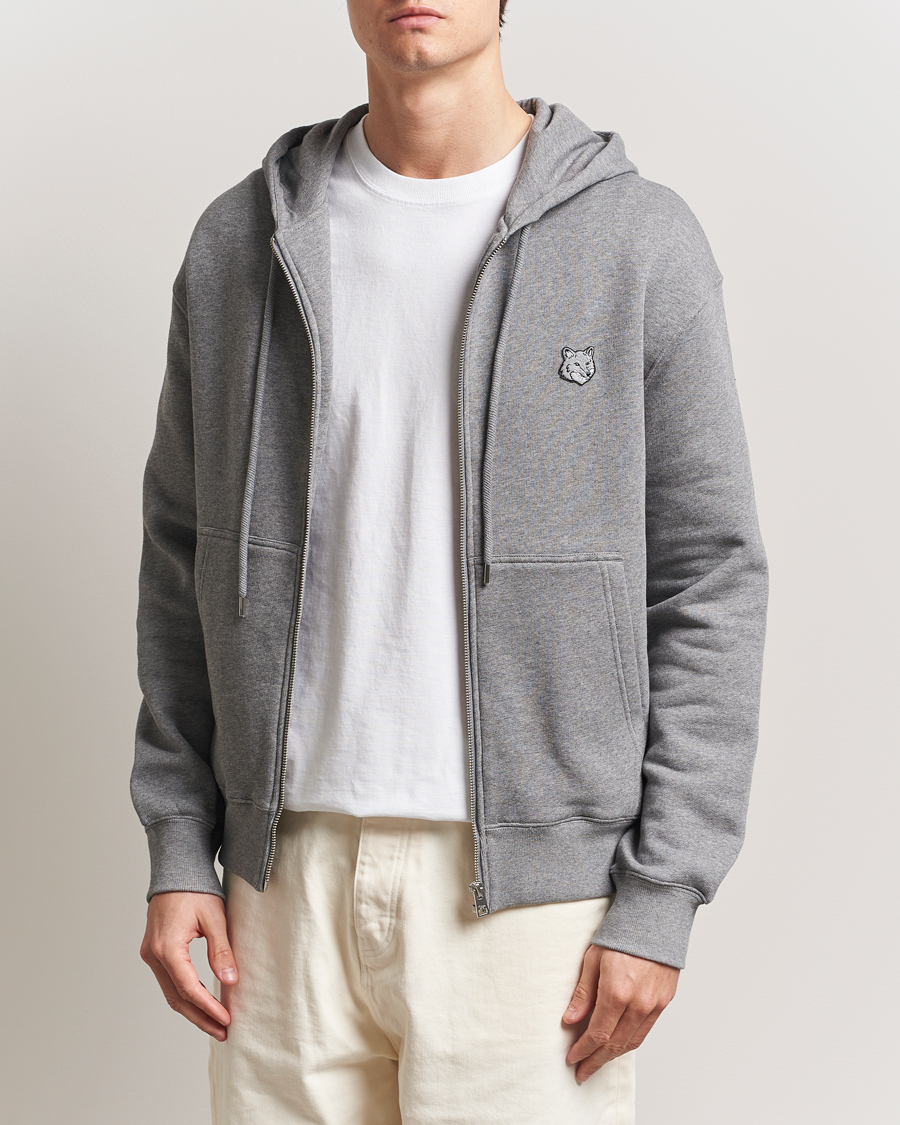 Herren | Pullover | Maison Kitsuné | Tonal Fox Head Full Zip Hoodie Medium Grey Melange