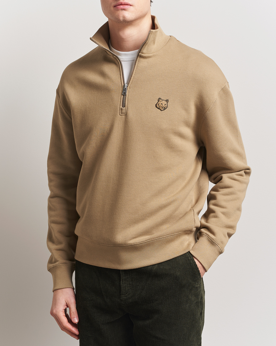 Herren | Pullover | Maison Kitsuné | Tonal Fox Head Half Zip Sweatshirt Cardamon