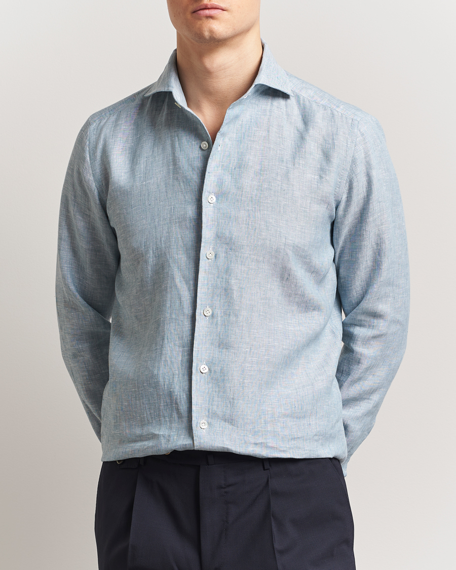 Herren | Hemden | 100Hands | Cut Away Linen Shirt Blue
