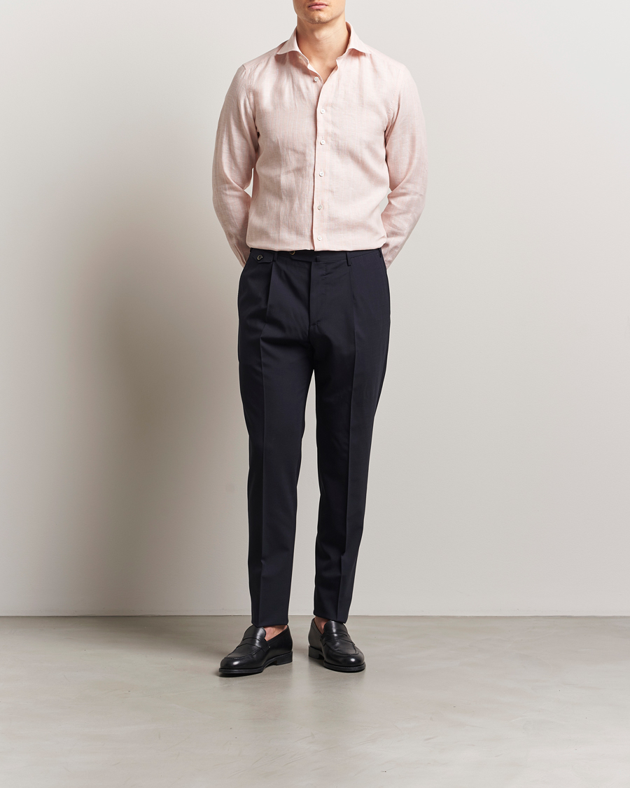 Herren | Hemden | 100Hands | Cut Away Double Cuff Striped Linen Shirt Pink