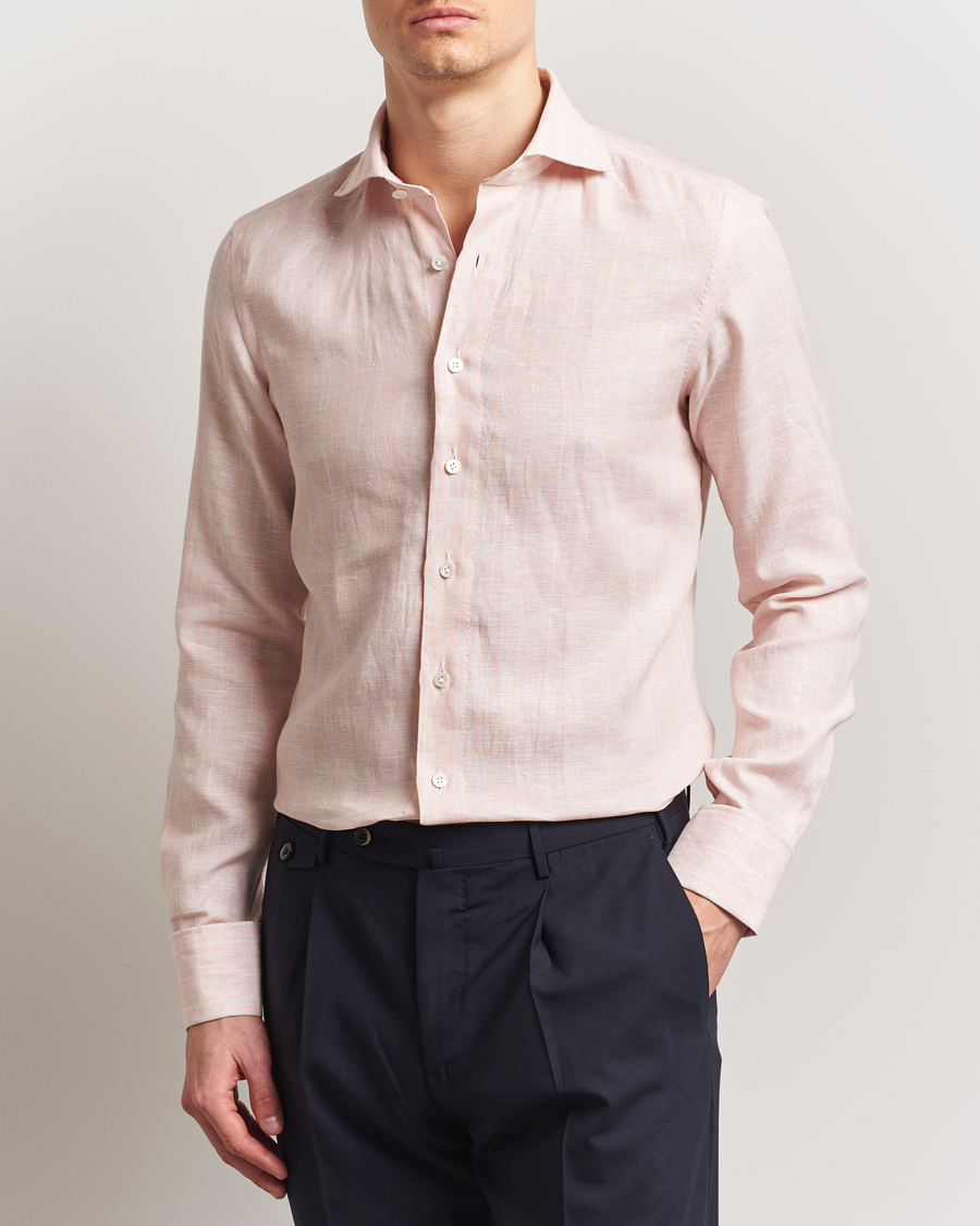 Herren | Hemden | 100Hands | Cut Away Double Cuff Striped Linen Shirt Pink