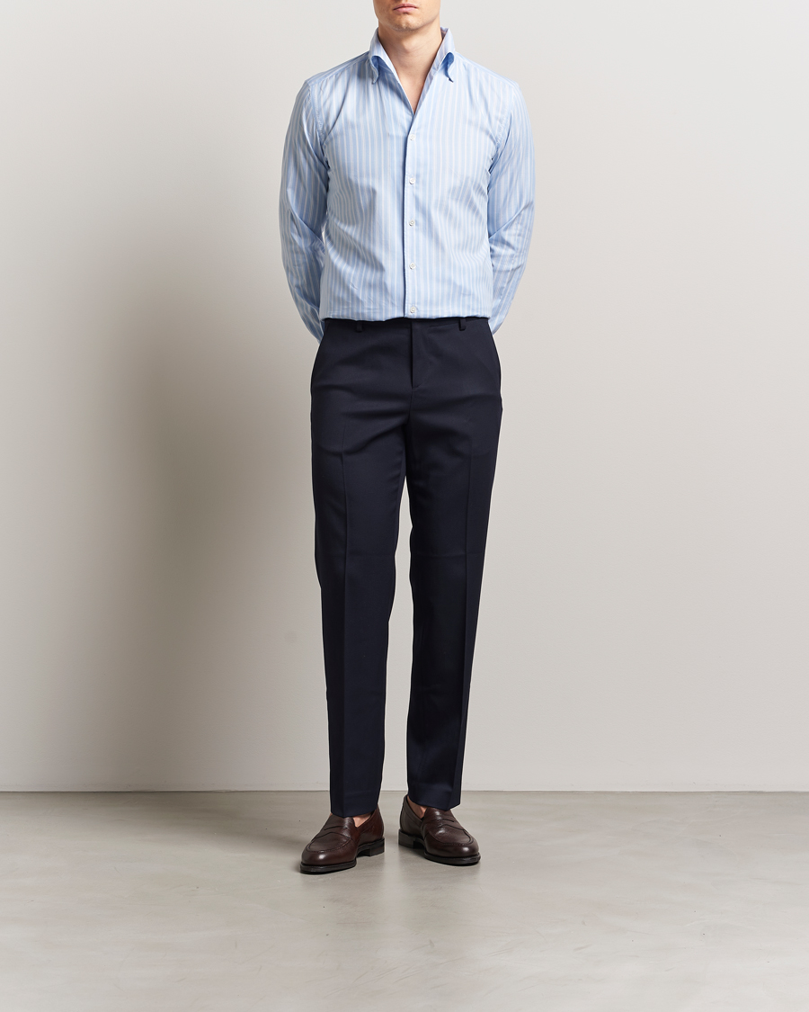 Herren | Hemden | 100Hands | Striped Button Down Oxford Shirt Blue
