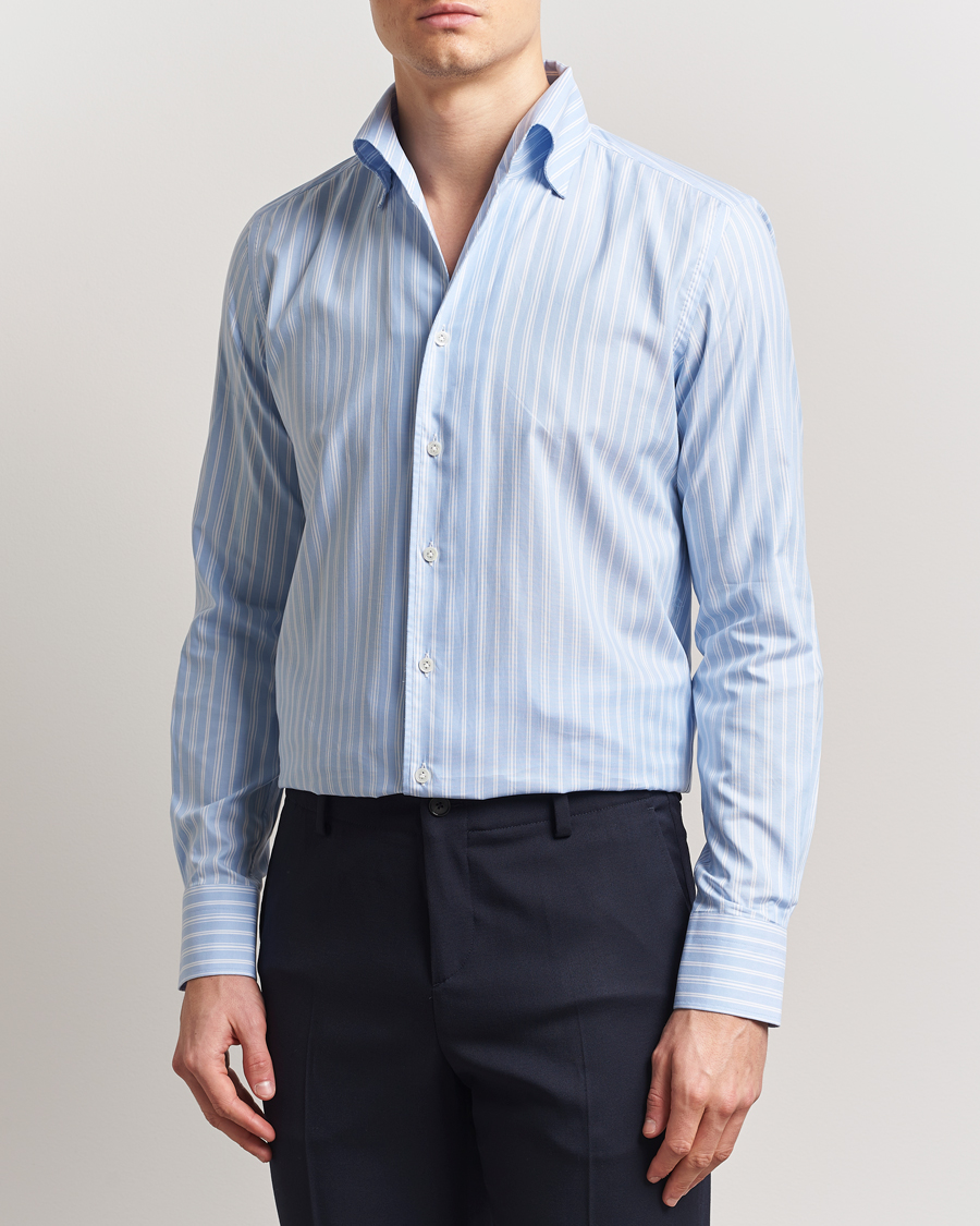 Herren | Hemden | 100Hands | Striped Button Down Oxford Shirt Blue
