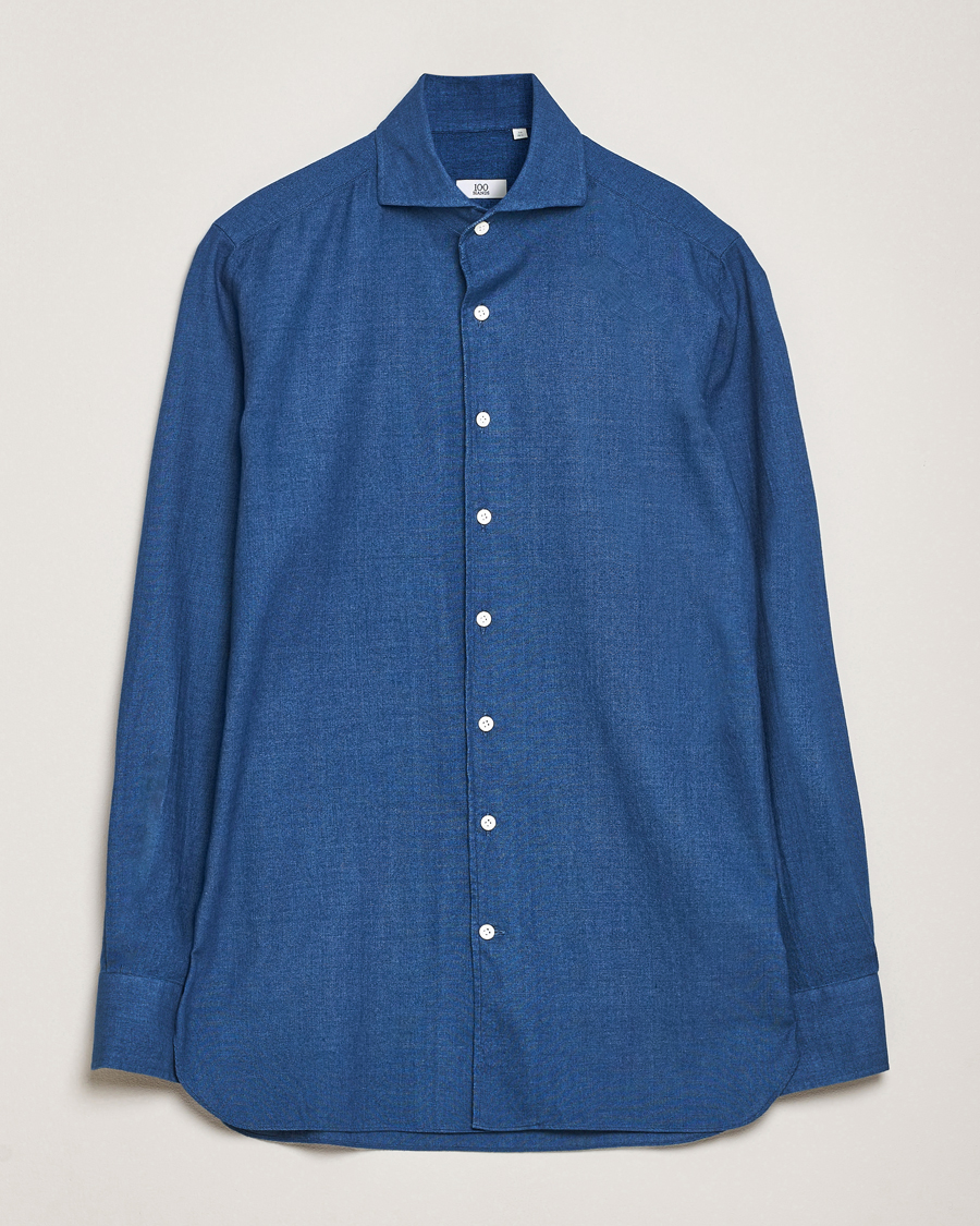 Herren | Hemden | 100Hands | Garment Washed Denim Linen Shirt Mid Blue