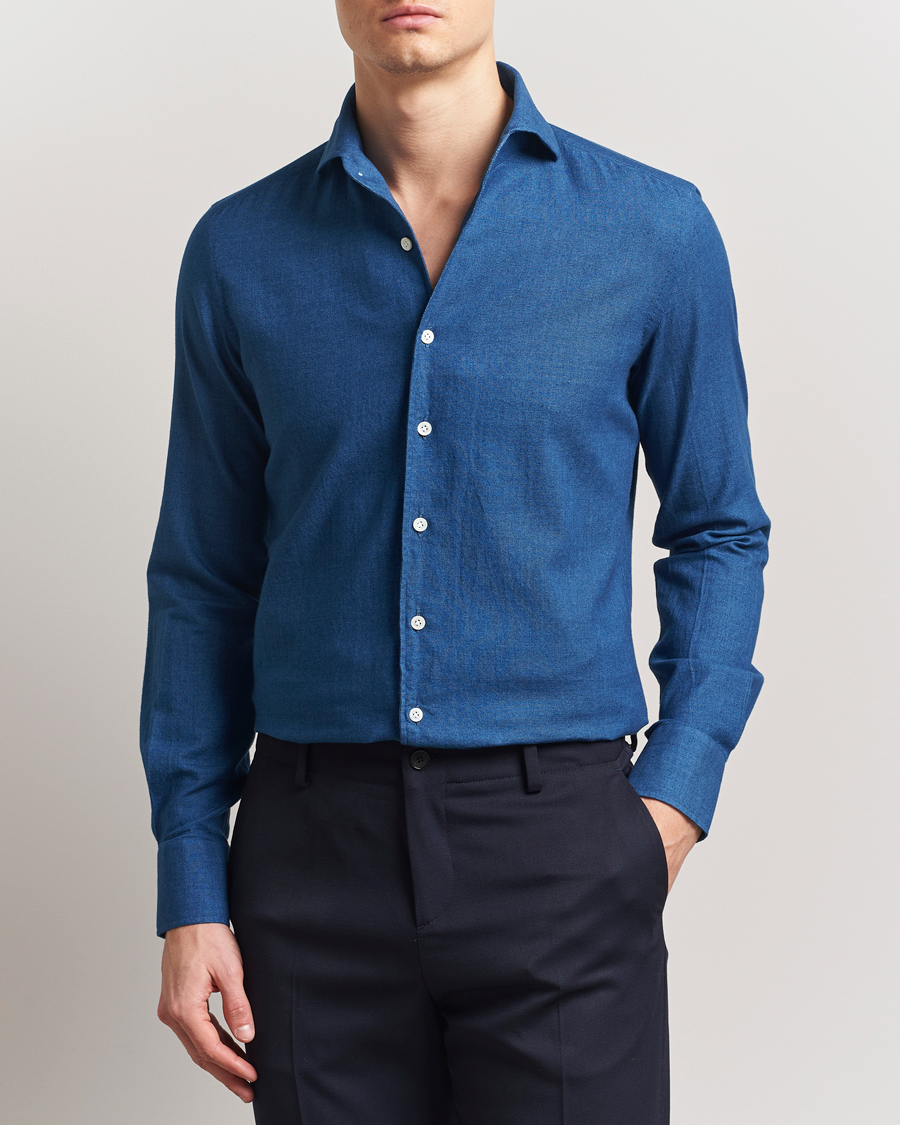 Herren | Hemden | 100Hands | Garment Washed Denim Linen Shirt Mid Blue