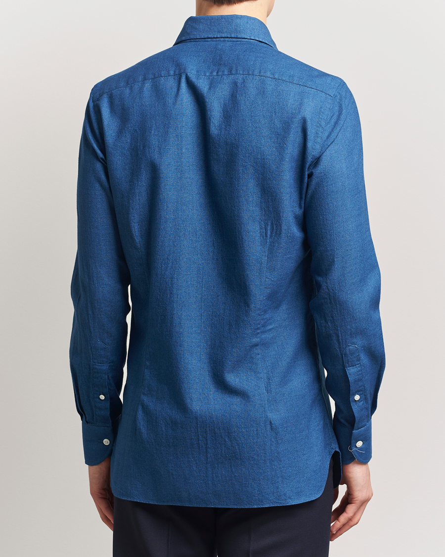 Herren | Hemden | 100Hands | Garment Washed Denim Linen Shirt Mid Blue