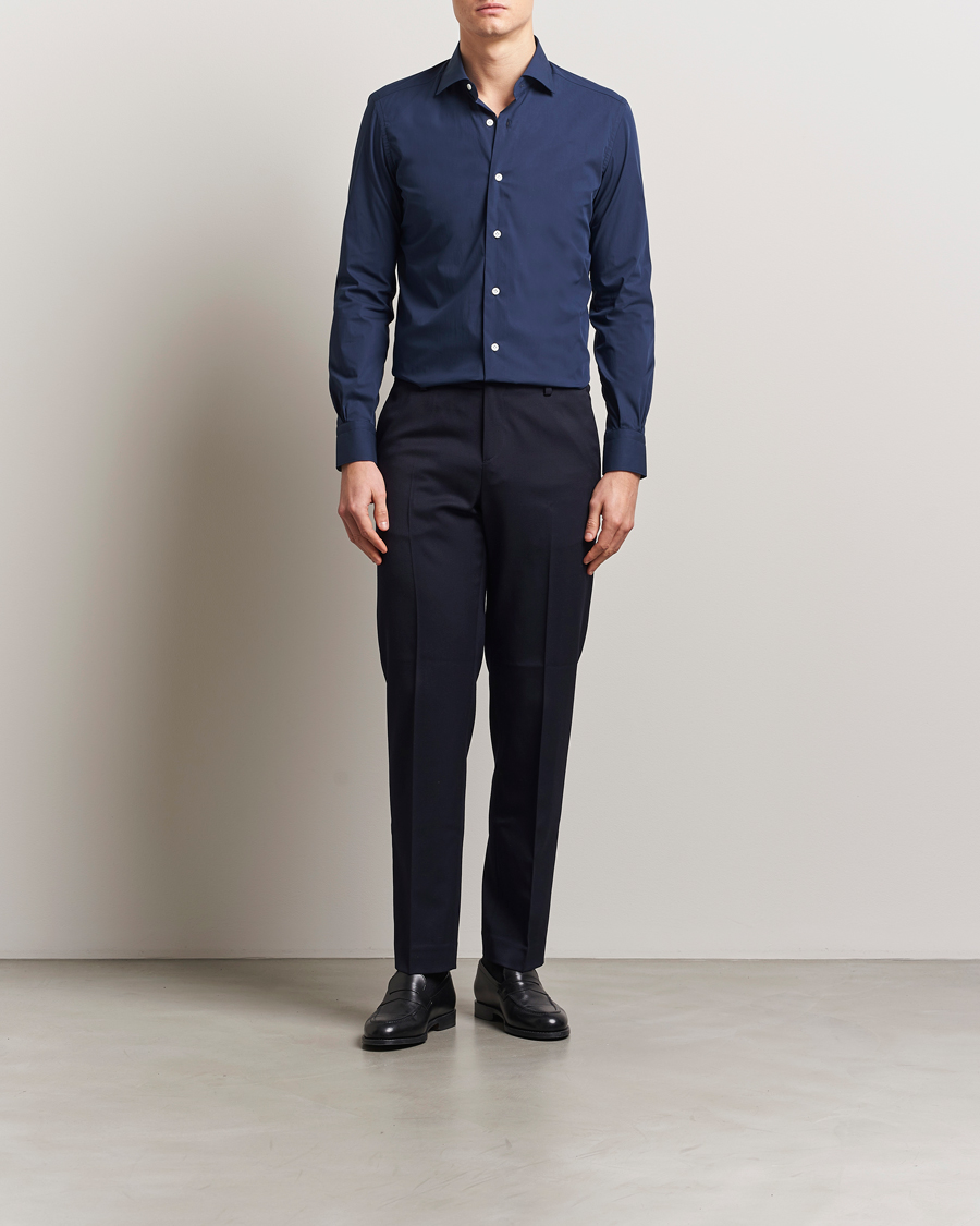 Herren | Hemden | Mazzarelli | Soft Cotton/Stretch Cut Away Shirt Navy