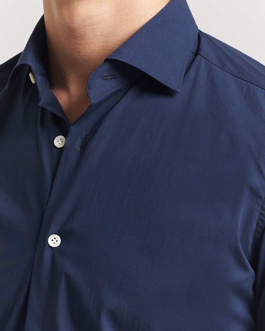 Herren | Hemden | Mazzarelli | Soft Cotton/Stretch Cut Away Shirt Navy