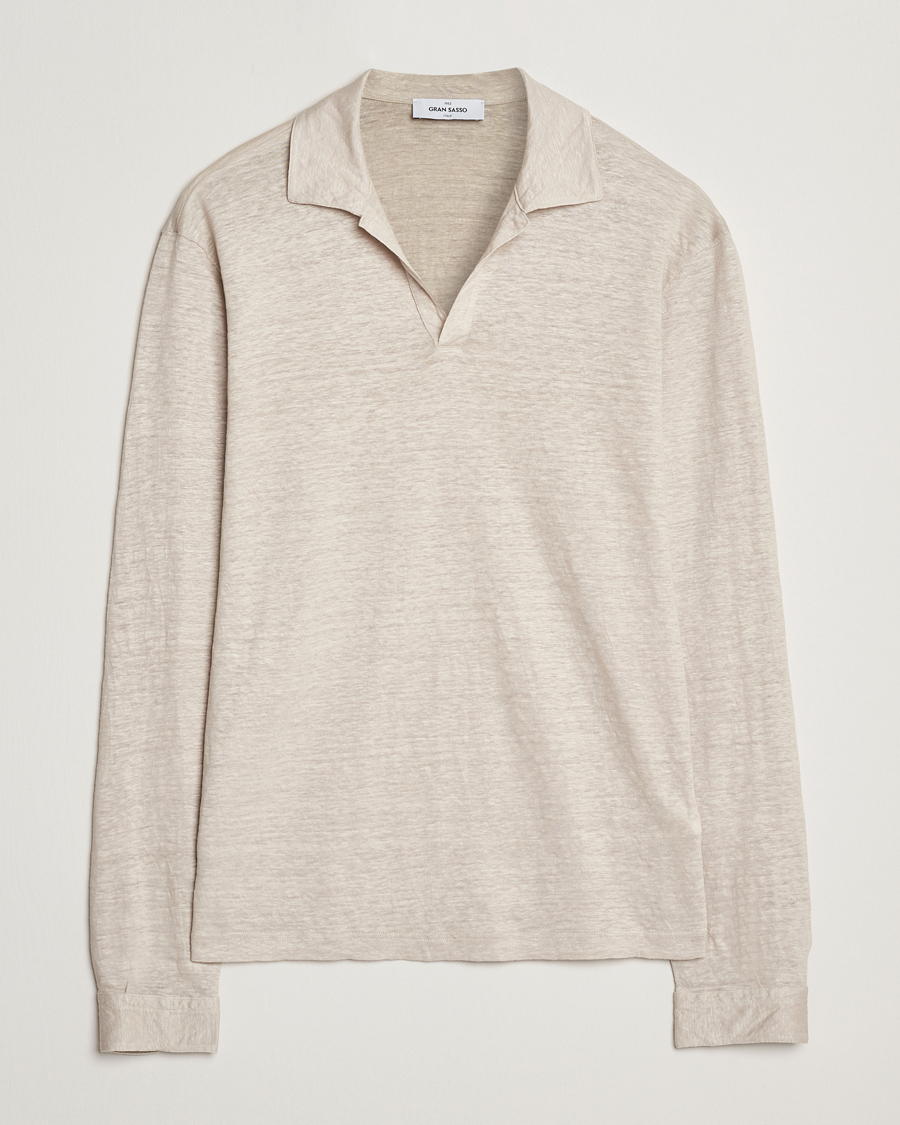 Herren | Poloshirts | Gran Sasso | Washed Linen Long Sleeve Polo Beige Melange