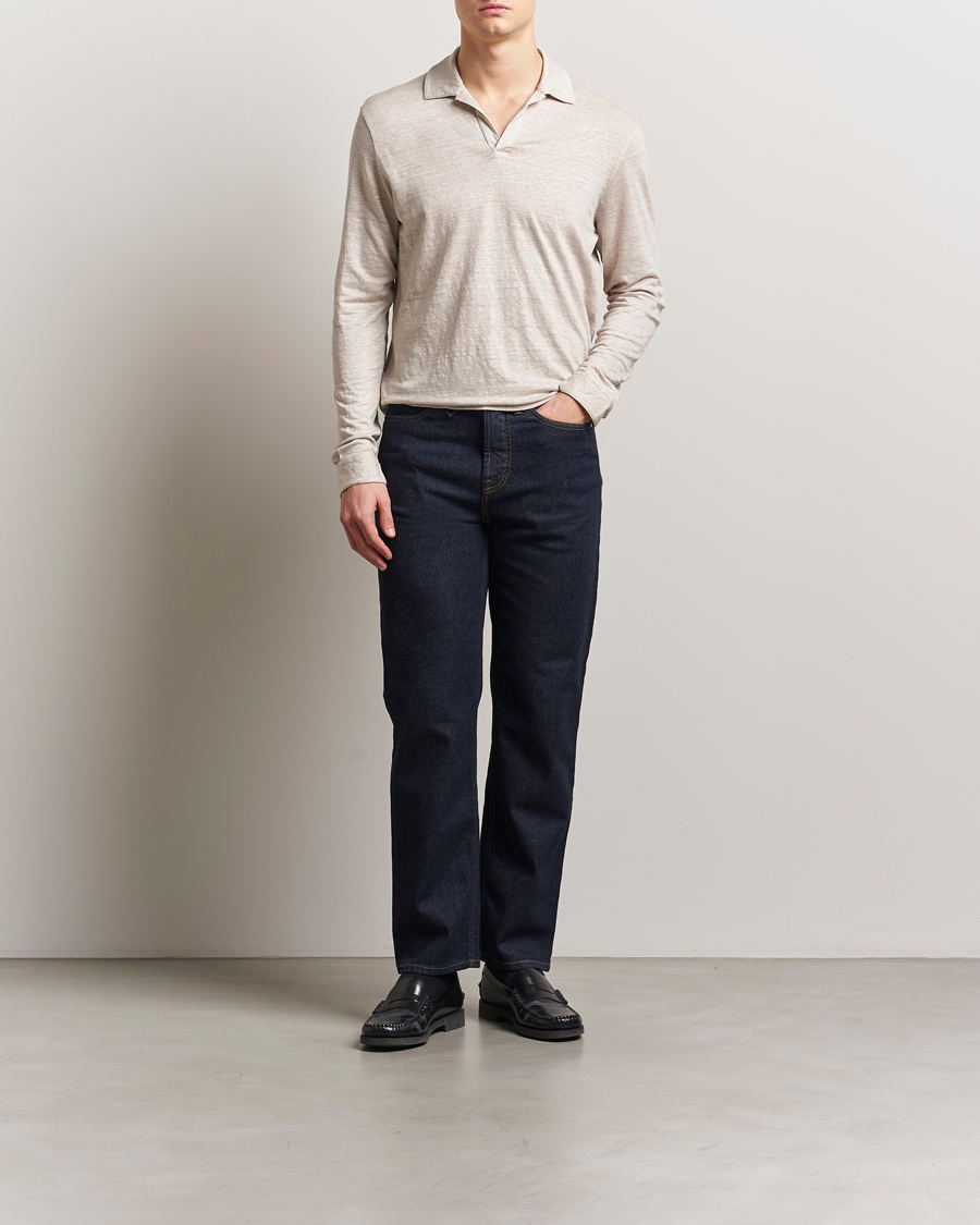 Herren | Poloshirts | Gran Sasso | Washed Linen Long Sleeve Polo Beige Melange