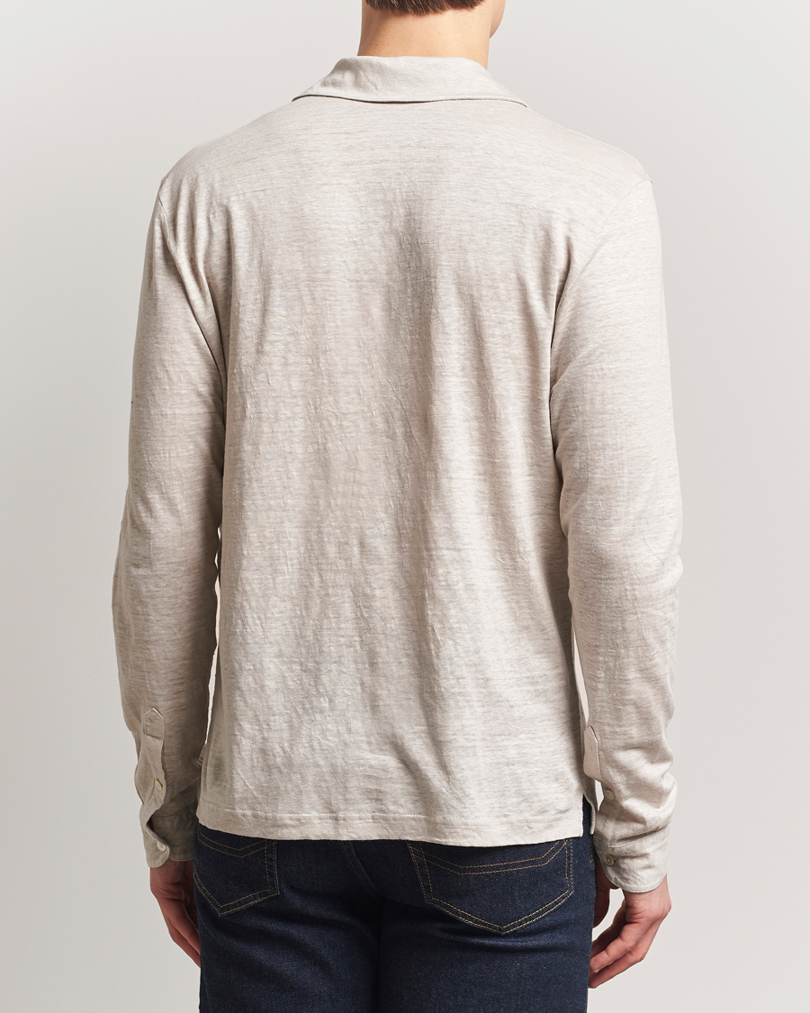 Herren | Poloshirts | Gran Sasso | Washed Linen Long Sleeve Polo Beige Melange