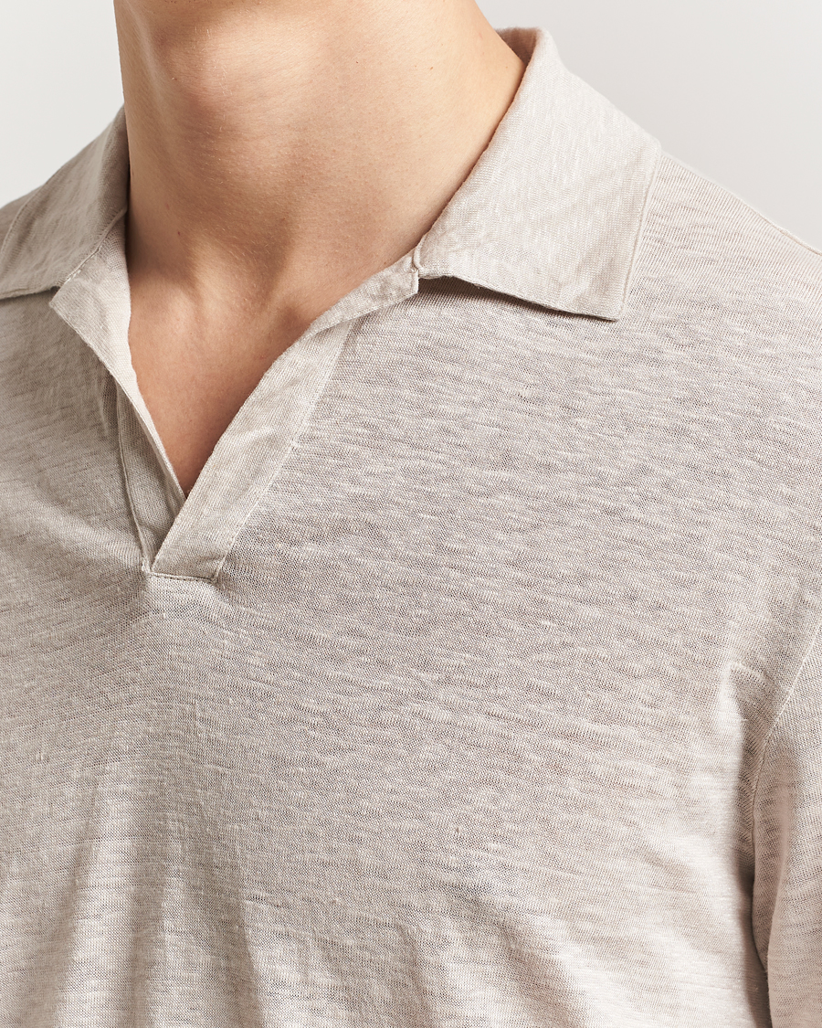 Herren | Poloshirts | Gran Sasso | Washed Linen Long Sleeve Polo Beige Melange