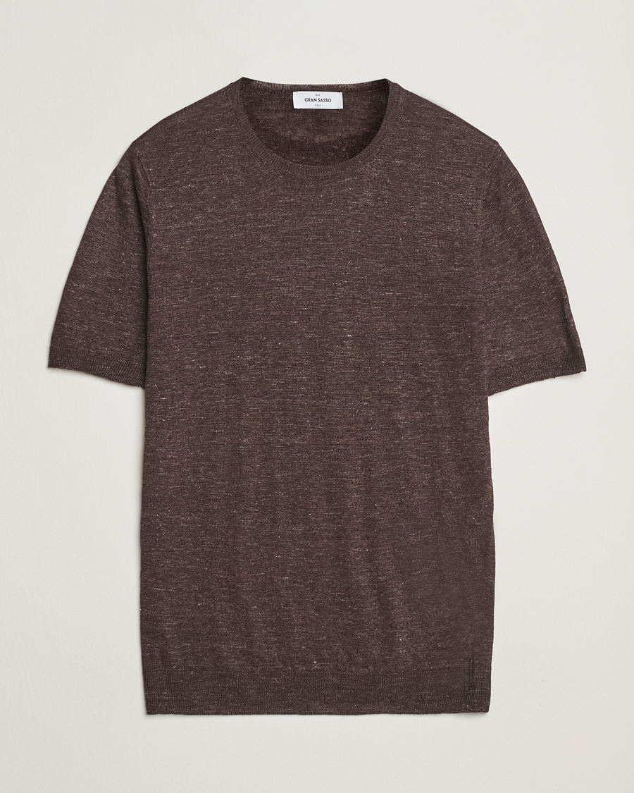 Herren | T-Shirts | Gran Sasso | Knitted Linen T-Shirt Dark Brown Melange