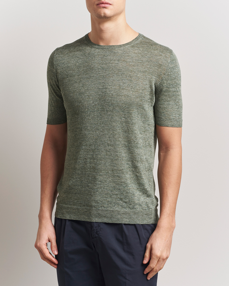 Herren | T-Shirts | Gran Sasso | Knitted Linen T-Shirt Green Melange