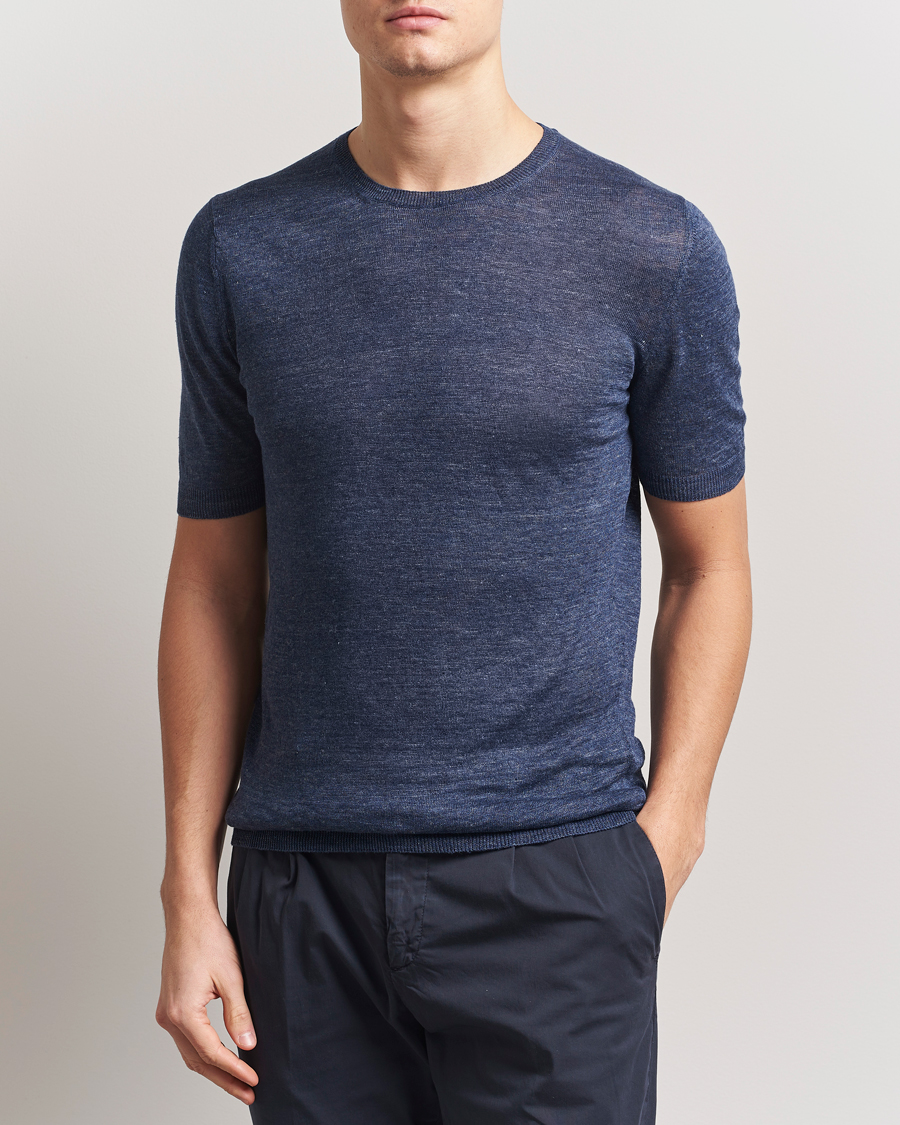 Herren | T-Shirts | Gran Sasso | Knitted Linen T-Shirt Navy Melange