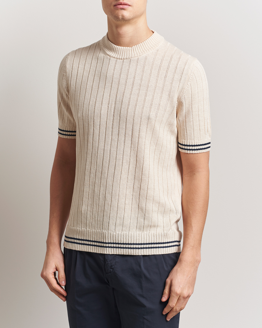 Herren | T-Shirts | Gran Sasso | Linen/Cotton Structured T-Shirt Cream