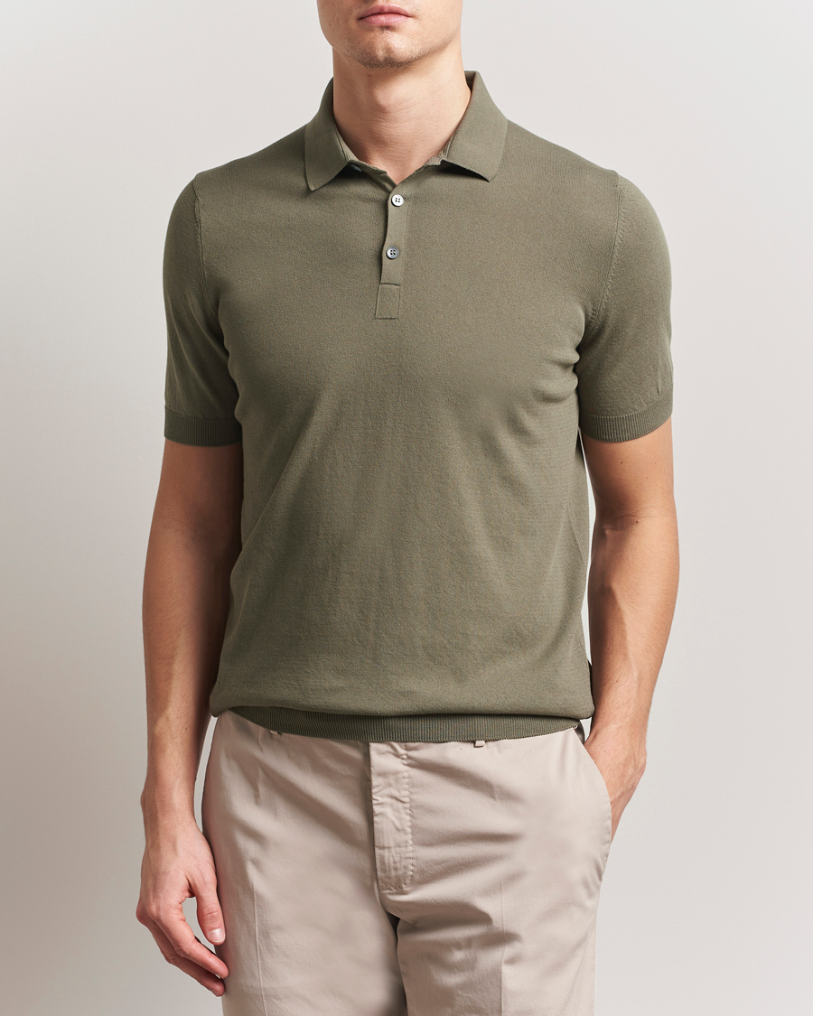 Herren | Poloshirts | Gran Sasso | Cotton Knitted Polo Olive Melange