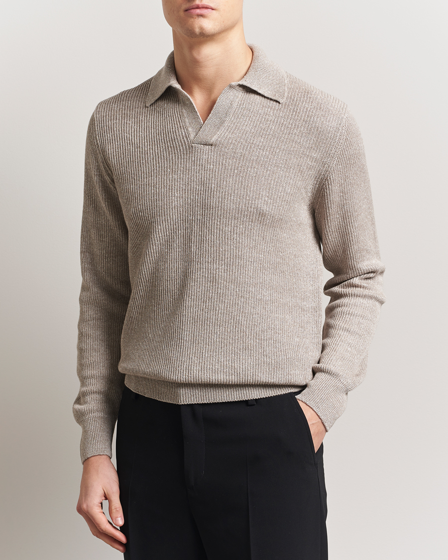Herren | Pullover | Gran Sasso | Linen/Cotton Open Collar Knitted Polo Beige Melange