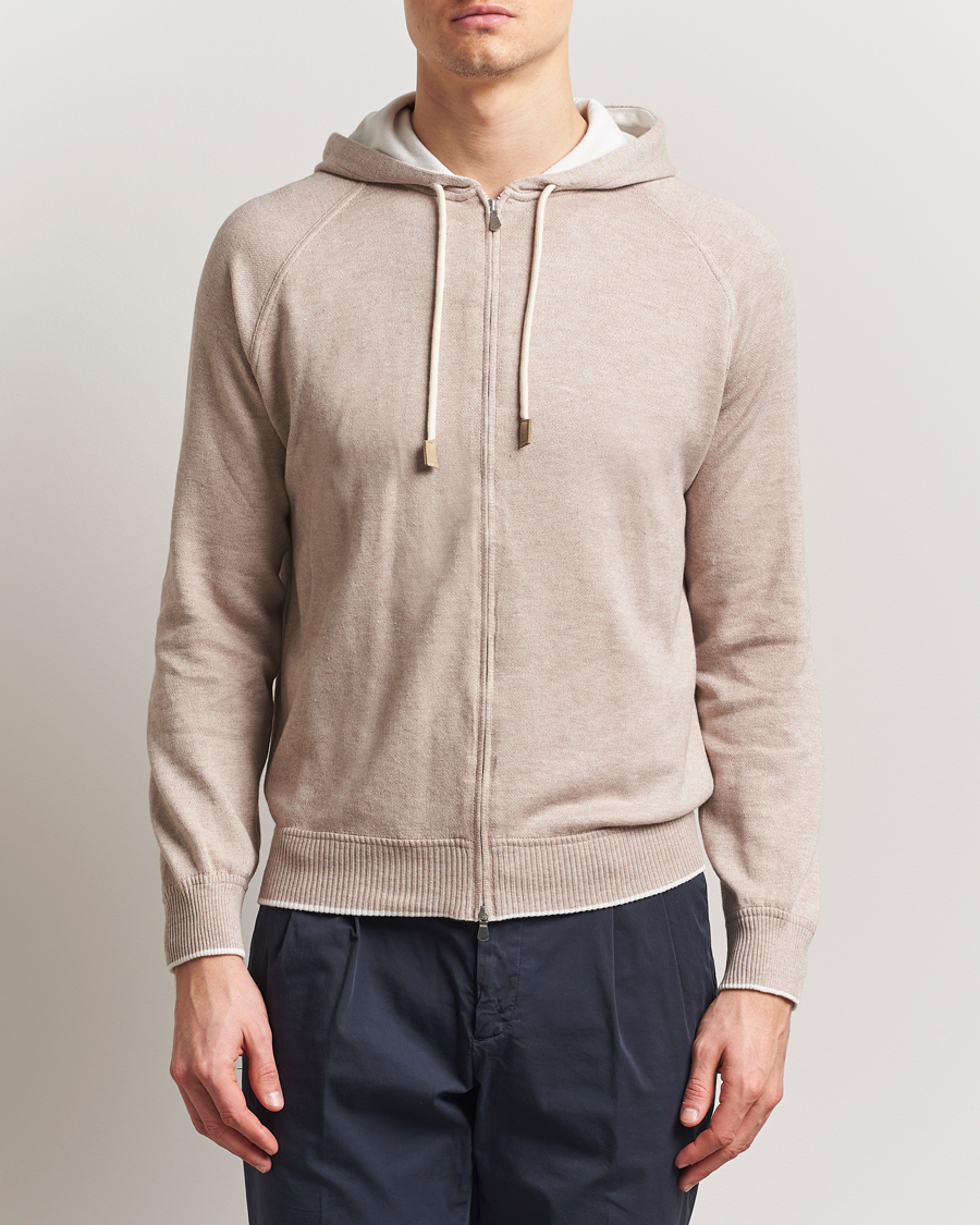 Herren | Pullover | Gran Sasso | Cotton/Cashmere Knitted Hooded Full Zip Beige