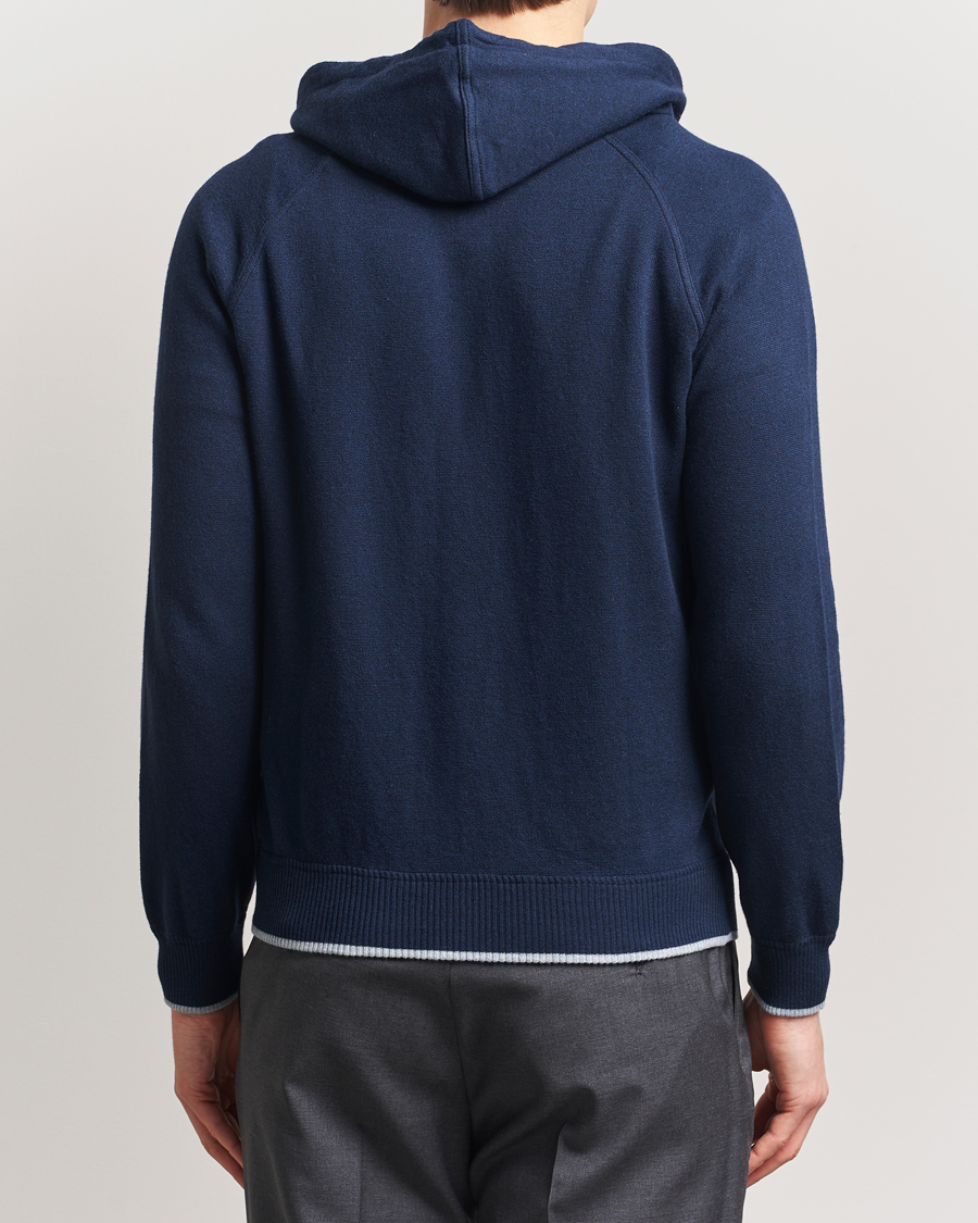 Herren | Pullover | Gran Sasso | Cotton/Cashmere Knitted Hooded Full Zip Navy