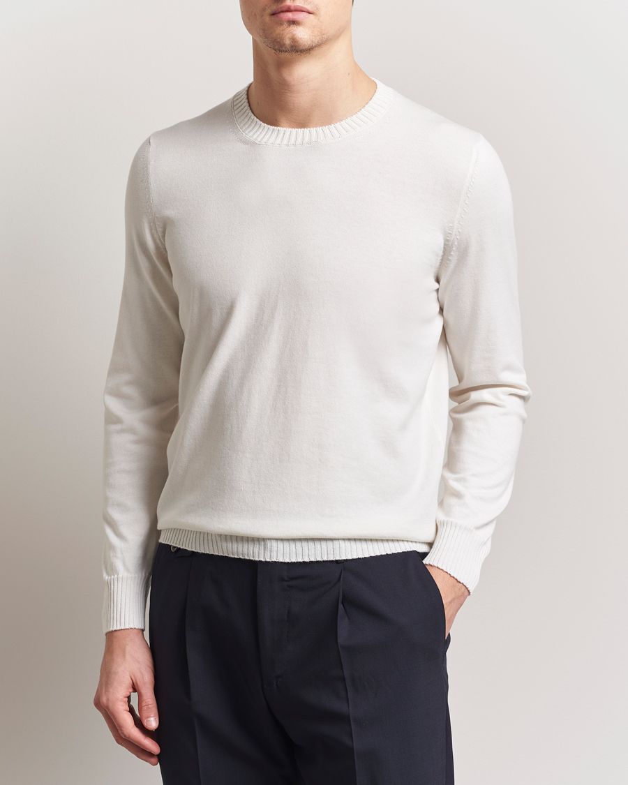Herren | Pullover | Gran Sasso | Cotton/Cashmere Knitted Crew Neck Sweater Cream Melange