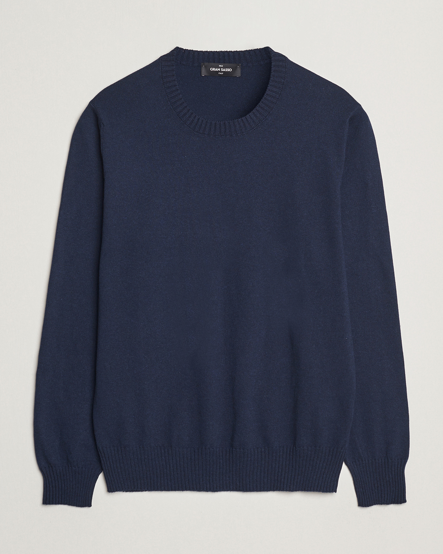 Herren | Pullover | Gran Sasso | Cotton/Cashmere Knitted Crew Neck Sweater Navy Melange